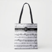 Naam op zwart-wit Muzieknoten Tote Bag (Voorkant)