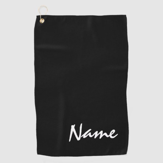 Naam op zwarte achtergrond golfhanddoek (Voorkant)