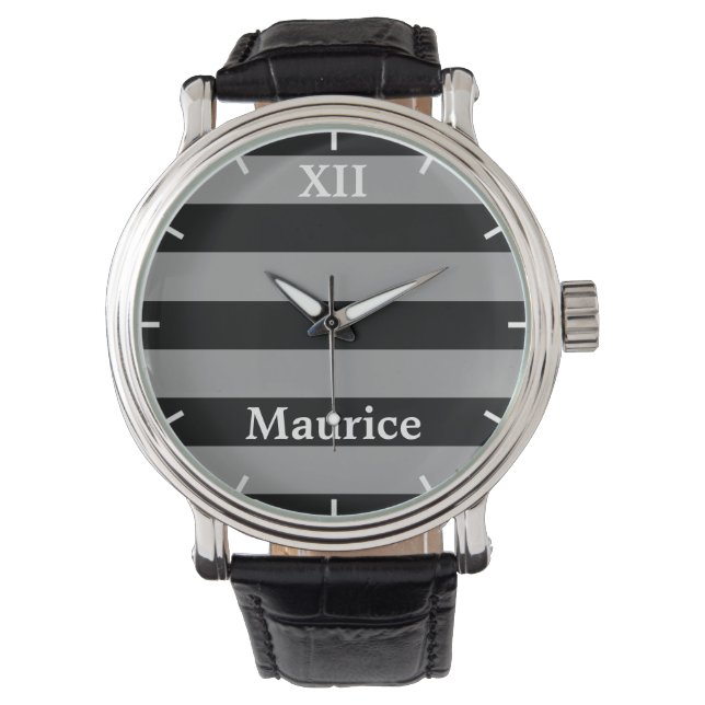 naam op zwarte strepen horloge (Voorkant)