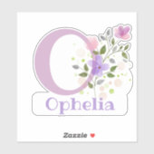 Naam Ophelia & Initiaal met Floral Design Sticker (Vel)