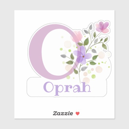 Naam Oprah & Initiaal met Floral Design Sticker (Vel)