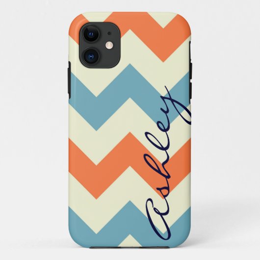 Naam oranje blauw chevron zigzag zzag zagpatroon i Case-Mate iPhone case (Achterkant)