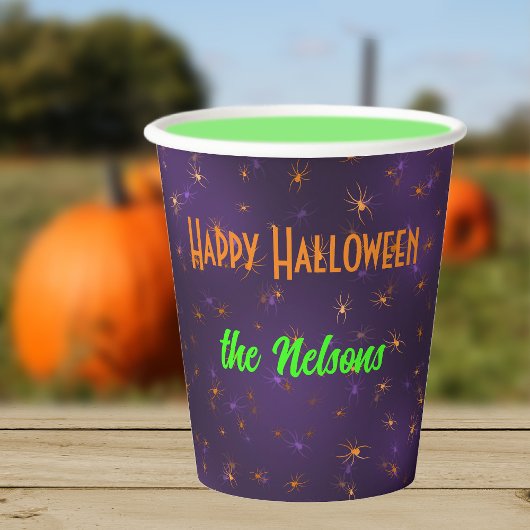 Naam, Oranje griezelige spinnen in webs 8oz Papieren Bekers