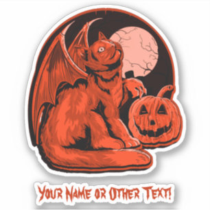 Naam Oranje Kat Wings Pumpkin Moon Halloween toevo Sticker