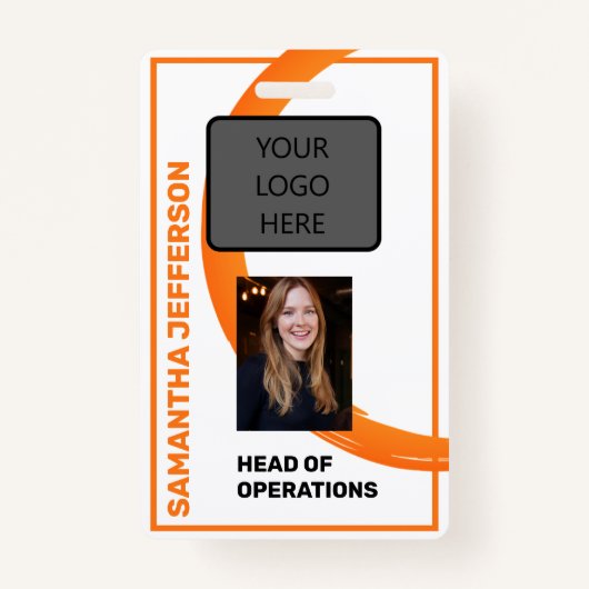 Naam Oranje werknemer, foto, titel, streepjescode Badge (Voorkant)