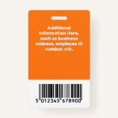 Naam Oranje werknemer, foto, titel, streepjescode Badge (Achterkant)