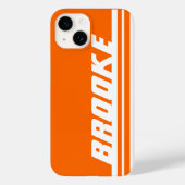 Naam oranje & witte strepe sport iPhone case (Achterkant)