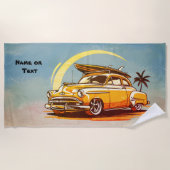 Naam, Oude Auto met Surfplank & Palmboom Strandlaken (Voorkant)
