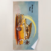 Naam, Oude Auto met Surfplank & Palmboom Strandlaken (Voorkant)