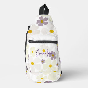 Naam Over Bleke Crème en Paarse Bloemen Sling Bag