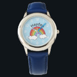 Naam over de regenboog horloge<br><div class="desc">Helder en kleurrijk regenboogontwerp gepersonaliseerd met de naam van uw kind.</div>