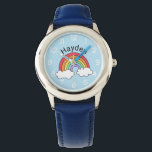 Naam over de regenboog horloge<br><div class="desc">Helder en kleurrijk regenboogontwerp gepersonaliseerd met de naam van uw kind.</div>