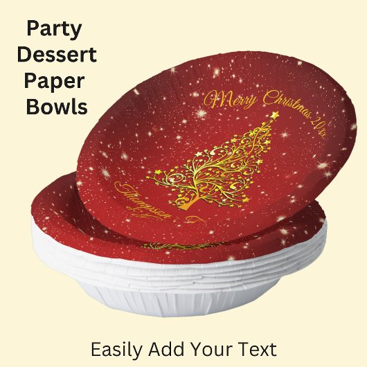 Naam Overeenkomende Set Kerst Rood Gouden Boom Ste Papieren Kommen