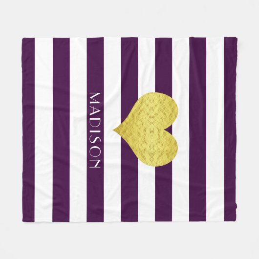 Naam Paars White Gold Heart Pattern Print Fleece Deken (Voorkant (Horizontaal))