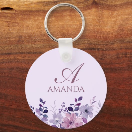 Naam Paarse bloem aanpassen Sleutelhanger (Achterkant)