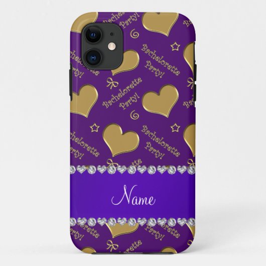Naam paarse gouden harten bachelorette Case-Mate iPhone case (Achterkant)