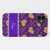 Naam paarse gouden harten bachelorette Case-Mate iPhone case (Achterkant (horizontaal))
