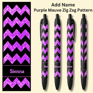 Naam Paarse Mauve Zig Zag op Zwart Zwarte Inkt Pen