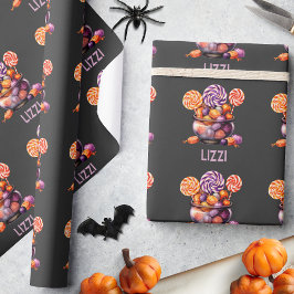 Naam Paarse Oranje Trick or treat Schattige Hallow Cadeaupapier