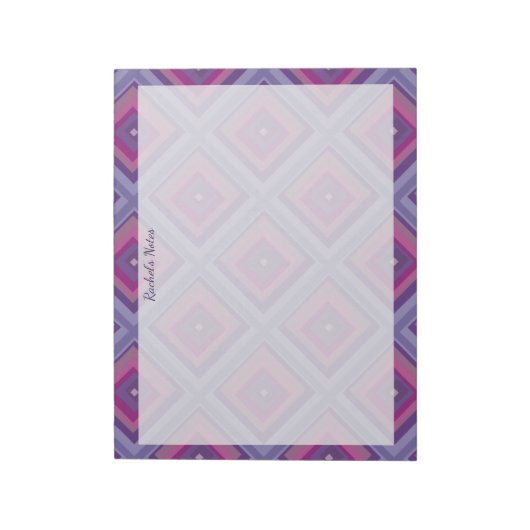 Naam Paarse roze Diamond Pattern Squares Checkers Notitieblok (Linkerzijde)