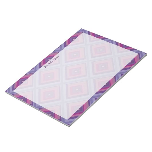 Naam Paarse roze Diamond Pattern Squares Checkers Notitieblok (Schuin)