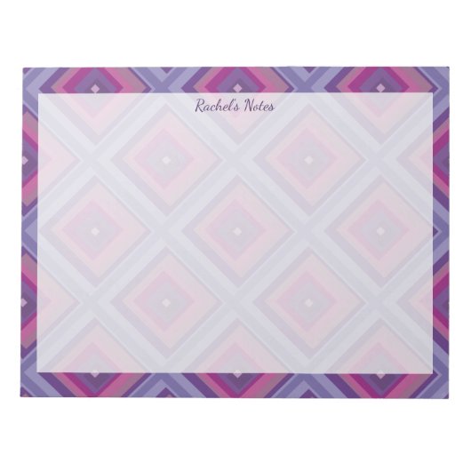 Naam Paarse roze Diamond Pattern Squares Checkers Notitieblok (Voorkant)