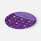 Naam paarse verjaardagstaart ballonnen hartsterren papieren bordje (Gekanteld)