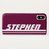 Naam paarse & witte streep sport iphone case (Achterkant (horizontaal))