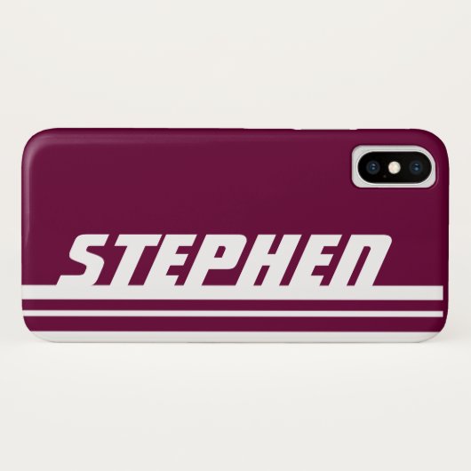 Naam paarse & witte streep sport iphone case (Achterkant (horizontaal))