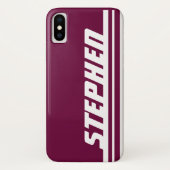 Naam paarse & witte streep sport iphone case (Achterkant)