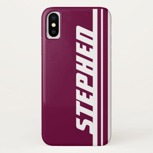 Naam paarse & witte streep sport iphone case (Achterkant)