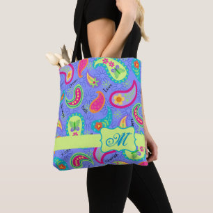 Naam Paisley Modern Lavender Monogram Tote Bag