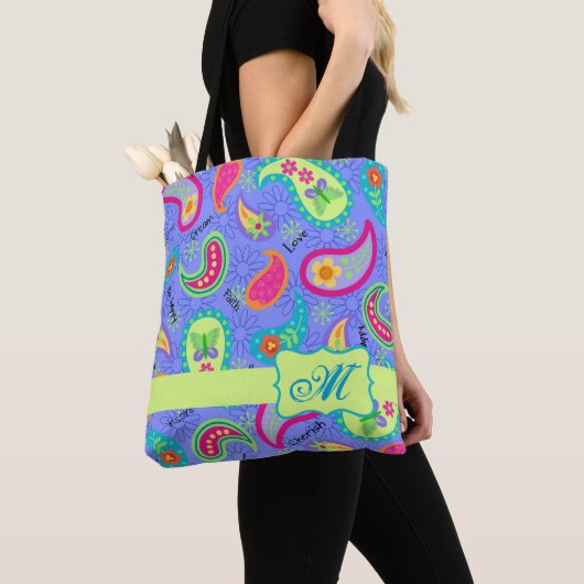 Naam Paisley Modern Lavender Monogram Tote Bag (Dichtbij)
