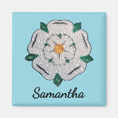 Naam, Paper Quilled Yorkshire White Rose 2-in Blau Magneet (Voorkant)