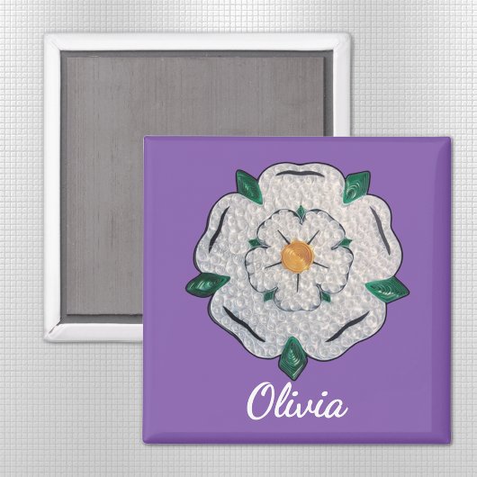 Naam, Paper Quilled Yorkshire White Rose 2-in Magneet