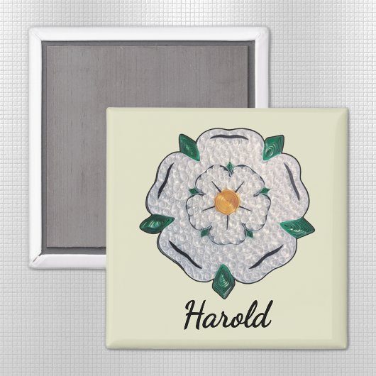 Naam, Paper Quilled Yorkshire White Rose 2-in Magneet