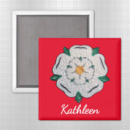 Naam, Paper Quilled Yorkshire White Rose 2-in Magneet
