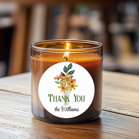 Naam, Papier Gewatteerde Bloemen, Dank u, 3-in Ronde Sticker