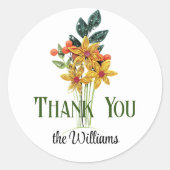 Naam, Papier Gewatteerde Bloemen, Dank u, 3-in Ronde Sticker (Voorkant)