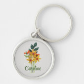 Naam, Papier Gewatteerde Bloemen, Klein Rond Zilve Sleutelhanger (Voorkant)