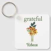 Naam, Papier Gewatteerde Bloemen, Vierkant Alumini Sleutelhanger (Voorkant)