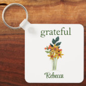 Naam, Papier Gewatteerde Bloemen, Vierkant Alumini Sleutelhanger (Voorkant)