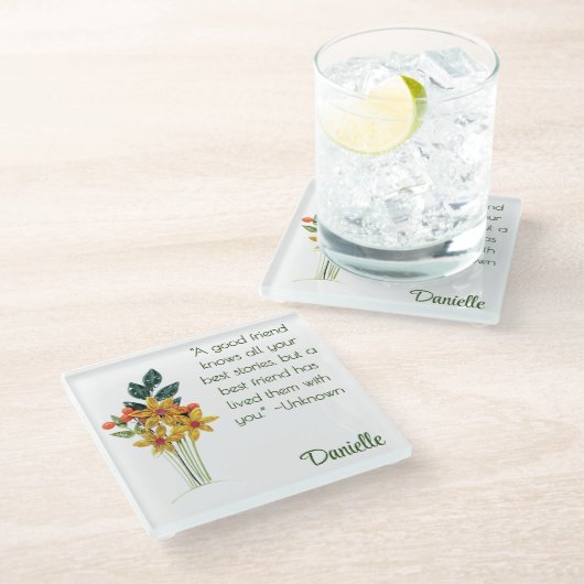 Naam, Papier Quilled Flowers, Vriendschap Quote Glazen Onderzetter (Schuin)