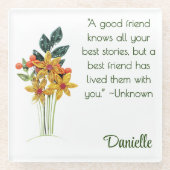Naam, Papier Quilled Flowers, Vriendschap Quote Glazen Onderzetter (Voorkant)
