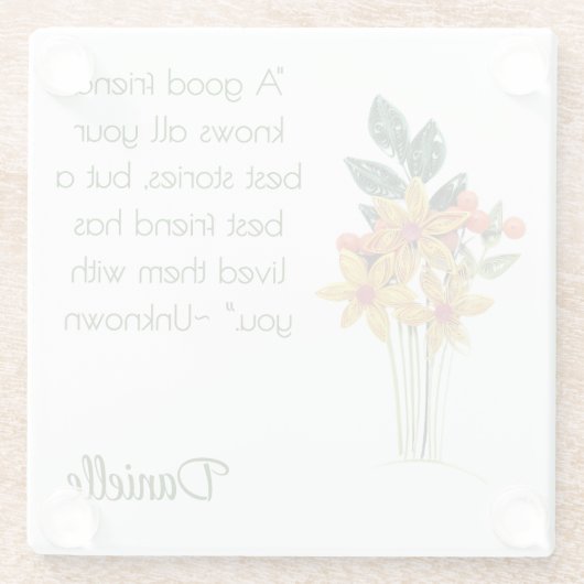 Naam, Papier Quilled Flowers, Vriendschap Quote Glazen Onderzetter (Achterkant)