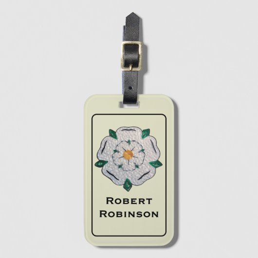 Naam, Papier Quilled Yorkshire White Rose Bagagelabel (Voorkant (verticaal))