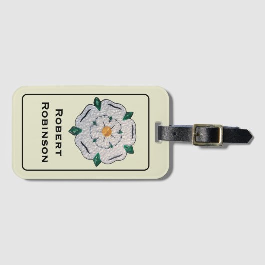 Naam, Papier Quilled Yorkshire White Rose Bagagelabel (Voorkant (horizontaal))