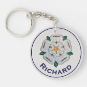 Naam, Papier Quilled Yorkshire White Rose Sleutelhanger (Voorkant)