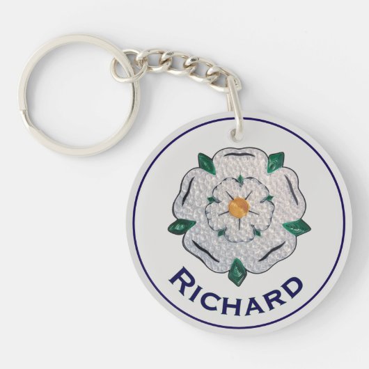 Naam, Papier Quilled Yorkshire White Rose Sleutelhanger (Voorkant)