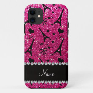 naam paris eiffel tower neon hot roze glitter iPhone 11 hoesje